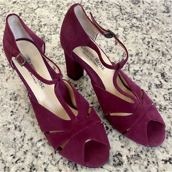 TARYN ROSE | Made In Italy | T-Strap Suede Heels | Women’s | Size: 40.5 EU - Picture 1 of 8